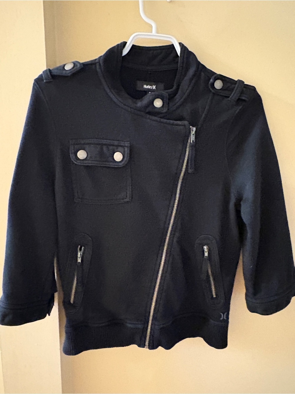 Hurley Black Asymmetrical Zip Pea Coat size S